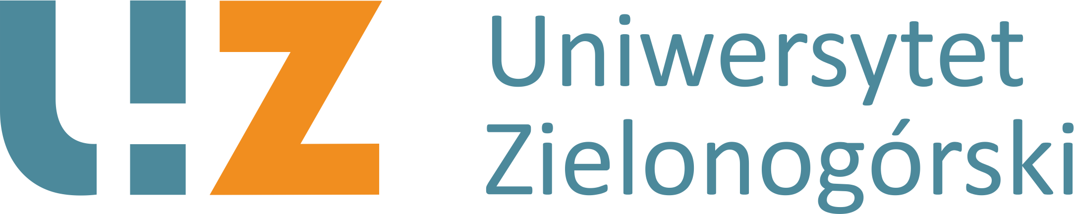 Logo Uniwersytetu Zielonogórskiego Litery UZ w Morskim oraz pomarańczowym kolorze
